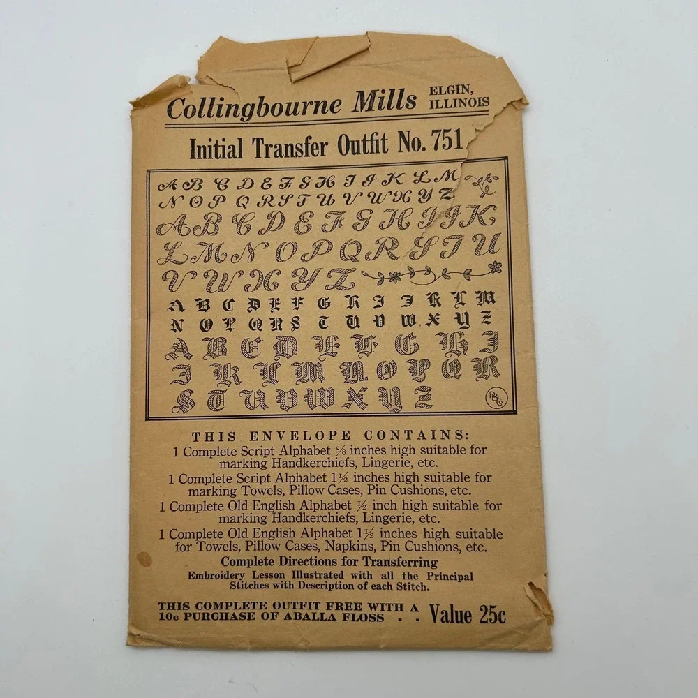 Collingbourne Mills Antique Initial Iron On Transfer Outfit #751 HTF VERY RARE